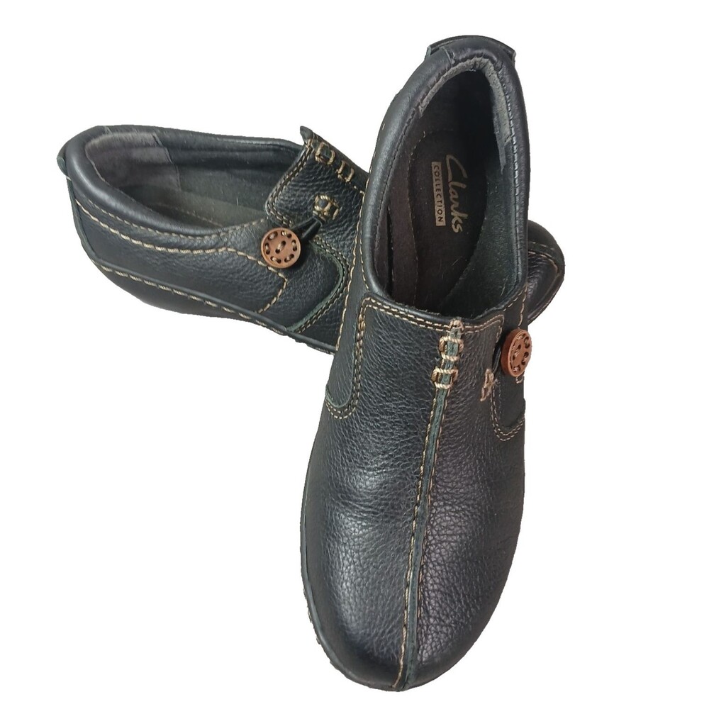 Clarks Collection UnLoop Artisian Slip On Comfort Shoe Womans 6.5 Black Leather